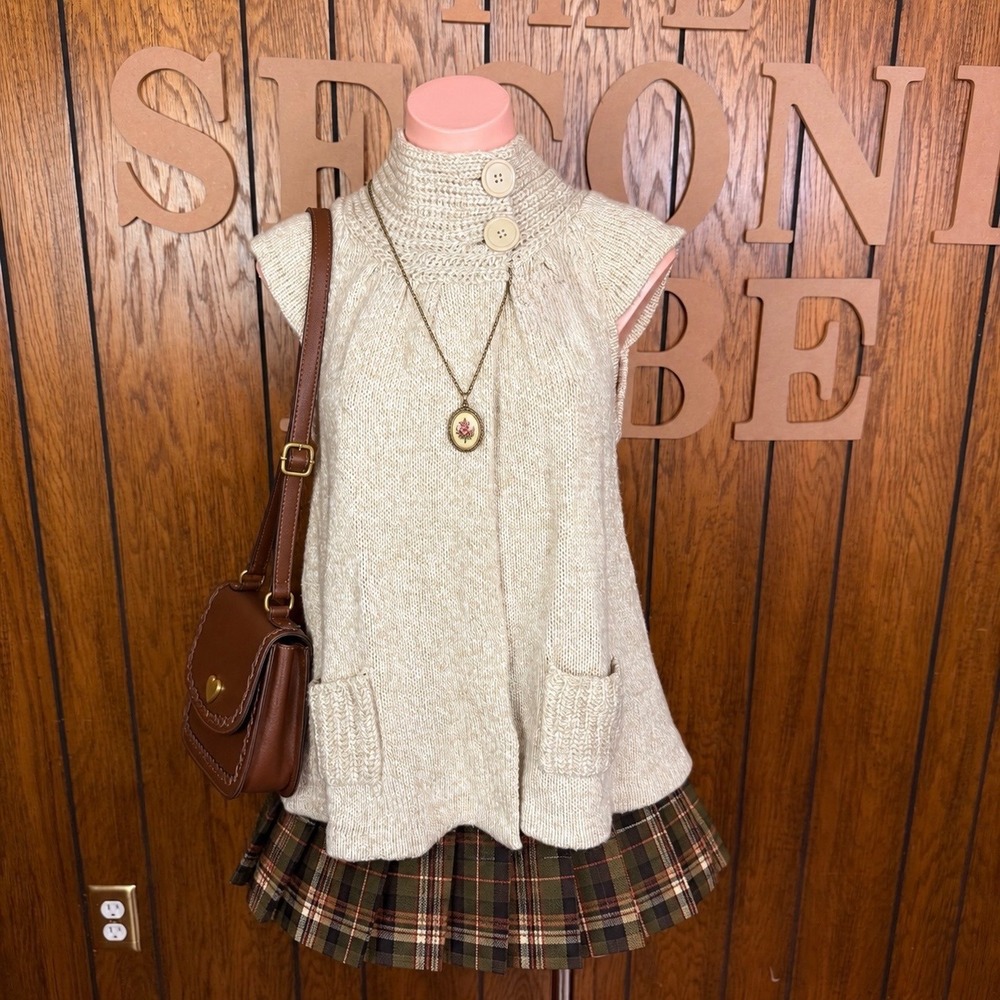 Beige Mock Neck Sweater Vest No Boundaries Women L Coastal Grandma Cottagecore
